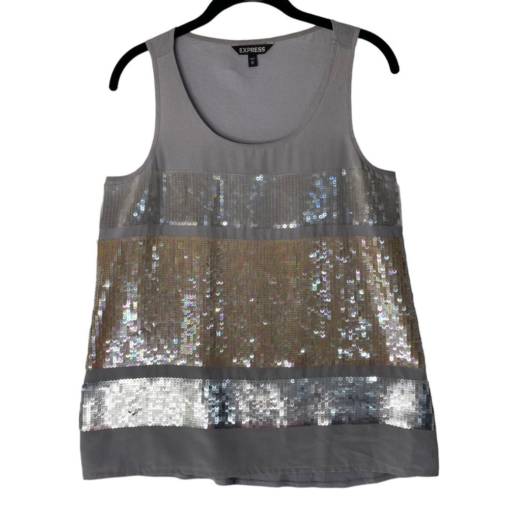 Express Grey Neutral Sequined Sleeveless Size Medium